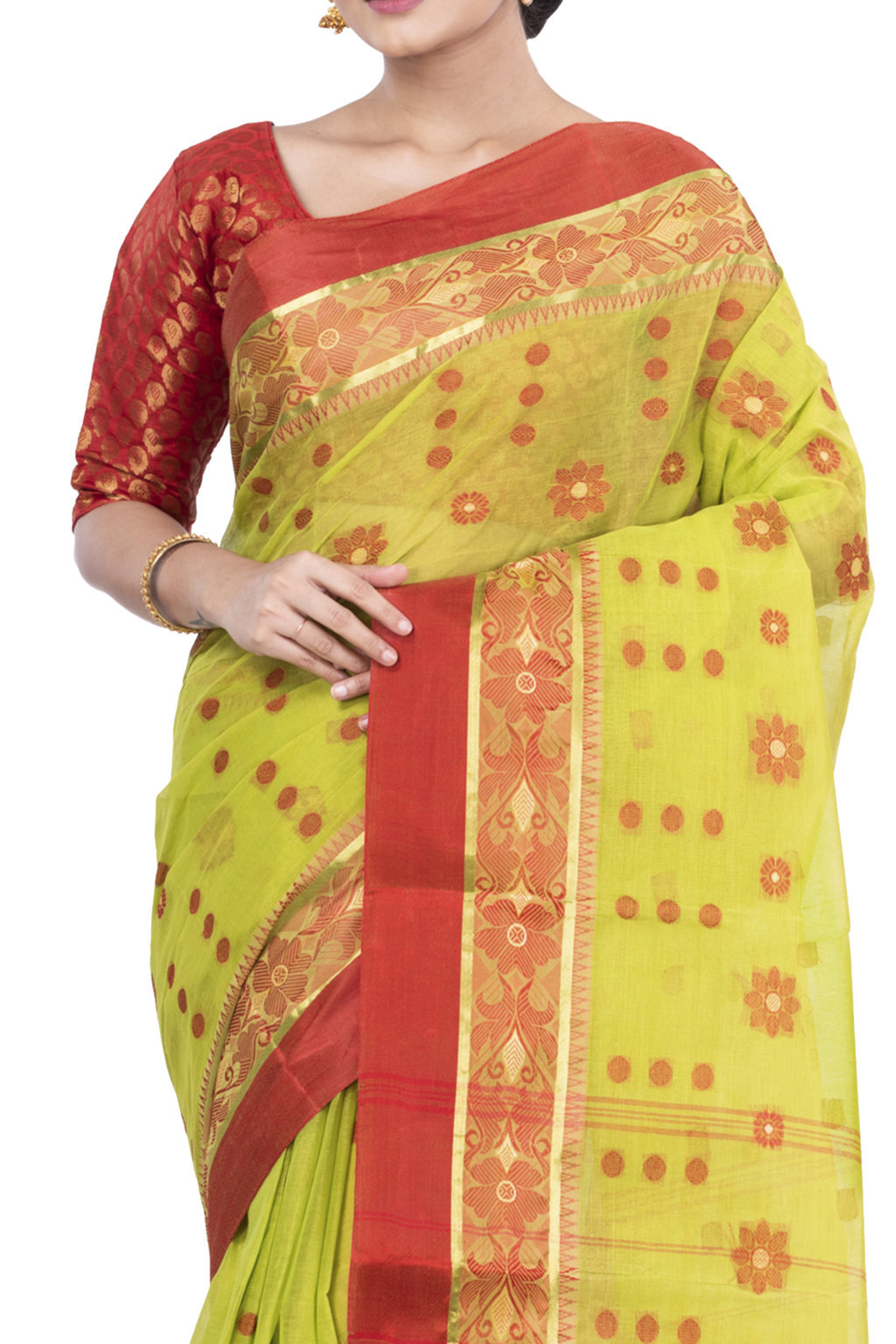 Green Pure Cotton BolLata_Tant Tant Saree (838)